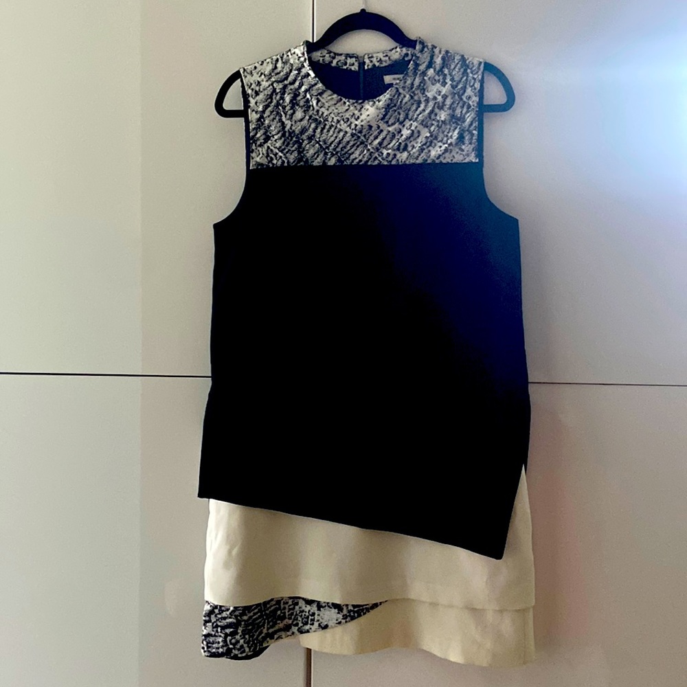 Helmut Lang sheath dress black and white layers with snakeskin silk